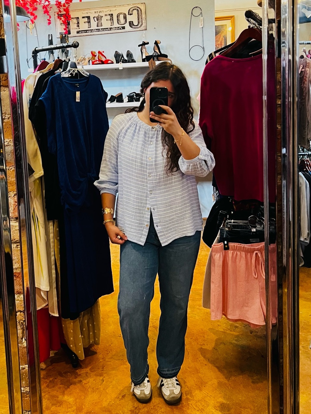 J. Jill Light Blue and White Striped Button-Front Top